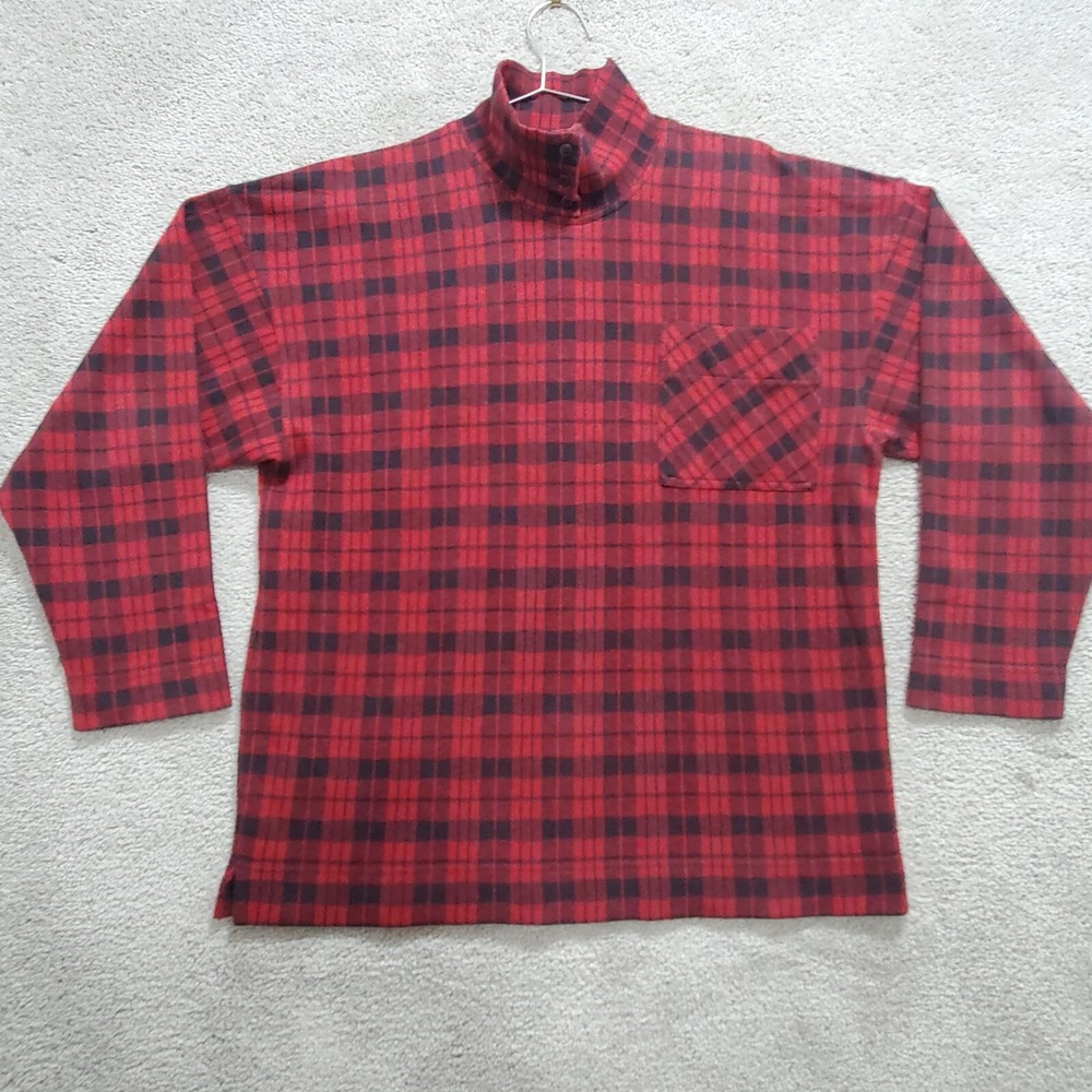 Woolrich Top Womens Medium Red Black Plaid Knit‎  Mock Neck CabinCore Holiday